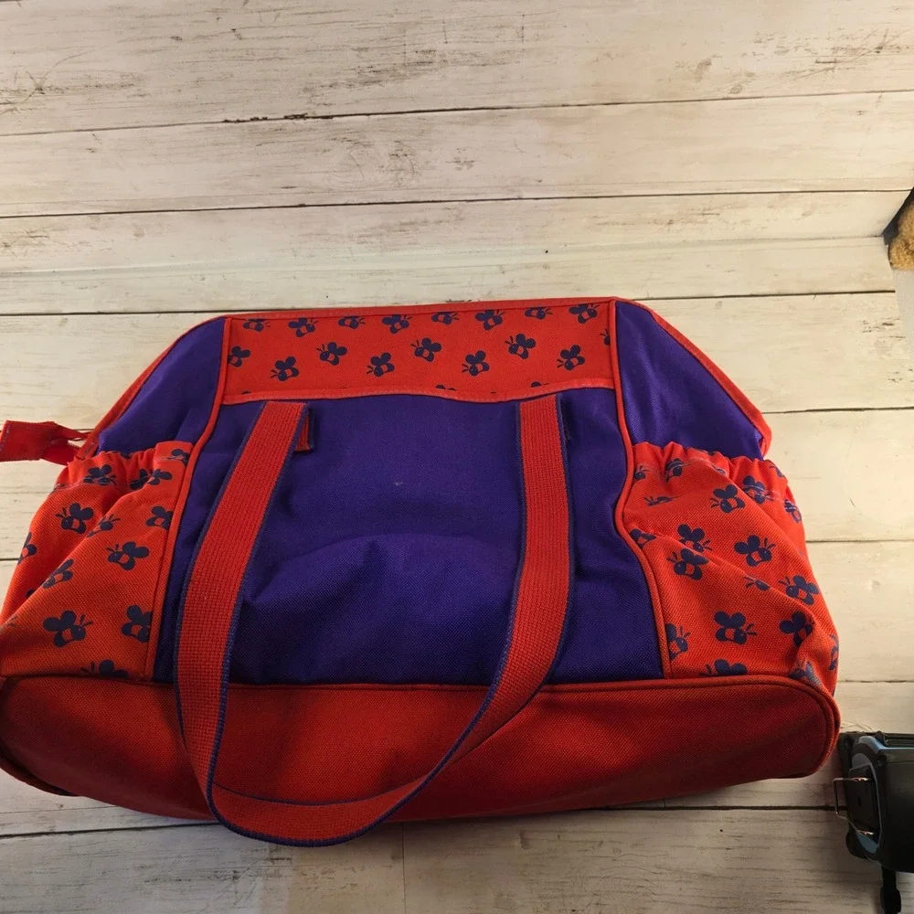 Vintage RARE Disney Winnie the Pooh Diaper Bag Red Purple Canvas Bee Print Tote
